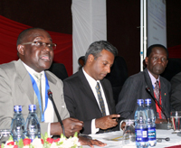 Leonard Okello of ActionAid, Salil Shetty, and Alloyce Orago of NACC during the official opening of the 2009 Citizens Summit 