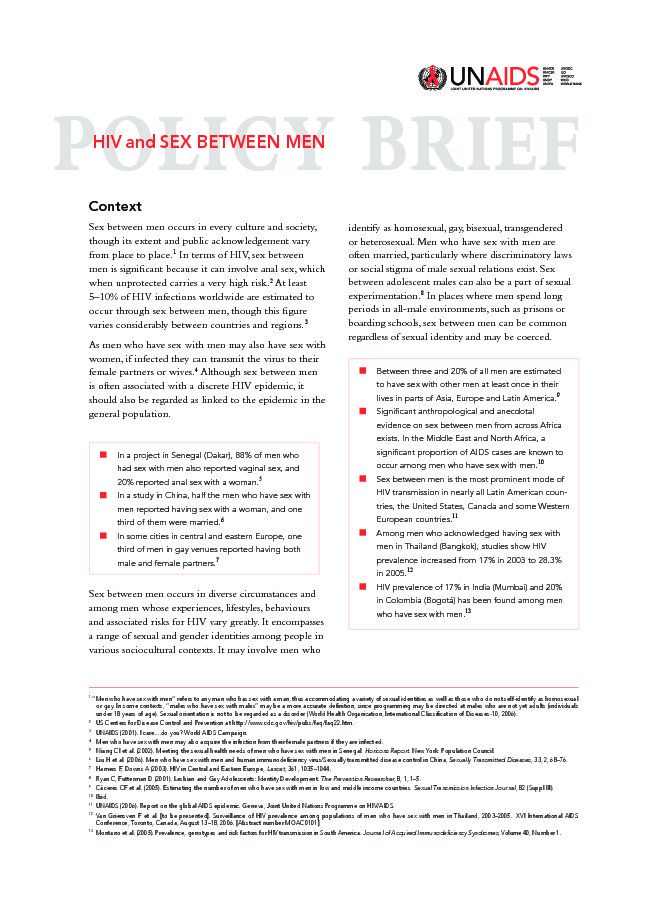 Policy Brief HIV and Sex between men UNAIDS