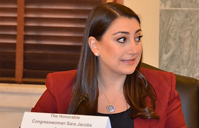 Congresswoman Sara Jacobs (CA-51), addressing the World AIDS Day Congressional Commemoration and Ministerial Roundtable