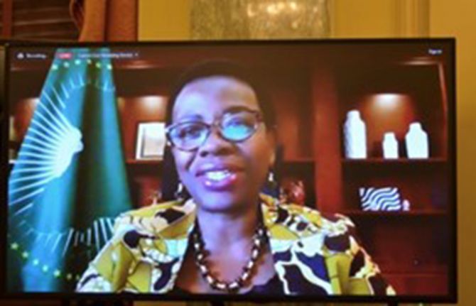 Monique Nsanzabaganwa, Deputy Chairperson of the African Union Commission, addressing the World AIDS Day Congressional Commemoration and Ministerial Roundtable