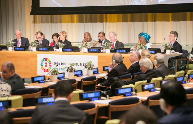 A panel meeting at the United Nations General Assembly High-Level Meeting on Ending AIDS held in June 2016. New York. Credit: UNAIDS