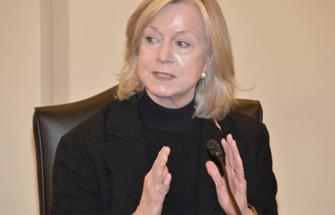 Sandy Thurman, Acting Senior Advisor on Community Engagement, Acting Senior Advisor on Community Engagement, Bureau of Global Health Security and Diplomacy, U.S. Department of State, delivering closing remarks at the World AIDS Day Congressional Commemora