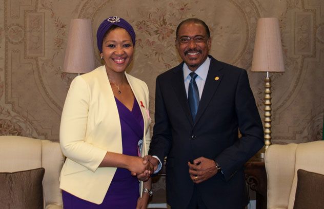 The First Lady of South Africa, Thobeka Madiba-Zuma with UNAIDS Executive Director Michel Sidibé.