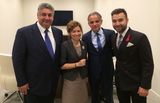 UNAIDS Deputy Executive Director Luiz Loures with Minister Azad Rakhimov, Minister of Sport and Youth of Azerbaijan, Elena Kiryushina, UNAIDS Youth Officer and Azad Shabanov, UNAIDS envoy for the Red Ribbon Team in Azerbaijan.