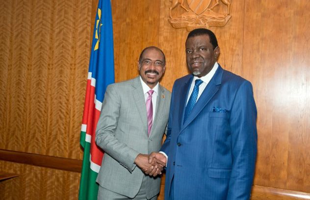 UNAIDS Executive Director Michel Sidibé and the Namibian Prime Minister Hage Geingob, Office of the Prime Minister, Windhoek, Namibia, 03 November 2014