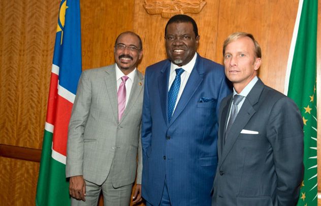 UNAIDS Executive Director Michel Sidibé and Dr Mark Dybul, Executive Director of the Global Fund to fight AIDS, Tuberculosis and Malaria met with Prime Minister of Namibia, Hage Geingob at the Office of the Prime Minister, Windhoek, Namibia, 03 November 2