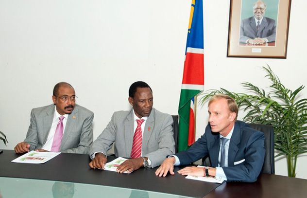 UNAIDS Executive Director Michel Sidibé and Dr Mark Dybul, Executive Director of the Global Fund to fight AIDS, Tuberculosis and Malaria met with Dr Richard Kamwi  Namibian Minister of Health and Social Services in Windhoek, Namibia, 03 November 2014.