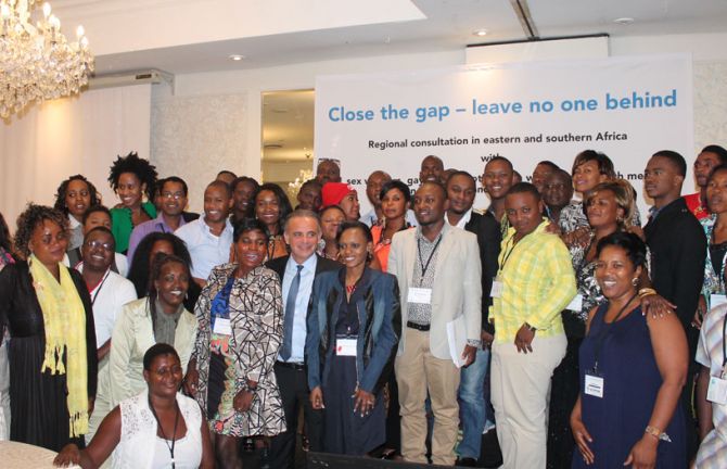 UNAIDS Deputy Executive Director, Luiz Loures  with representatives of populations at higher risk of HIV infection, including sex workers, gay men, men who have sex with men, transgender persons and people who inject drugs in eastern and southern Africa r