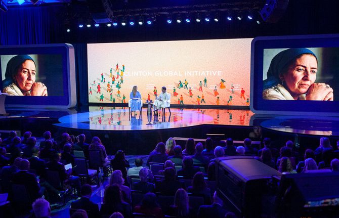 Winnie Byanyima, Executive Director of UNAIDS, attends CGI Opening Plenary - fireside chat with Chelsea Clinton, theme "Keep Going,”  held at New York Hilton Midtown on September 18, 2023, during the 78th UN General Assembly in New York.