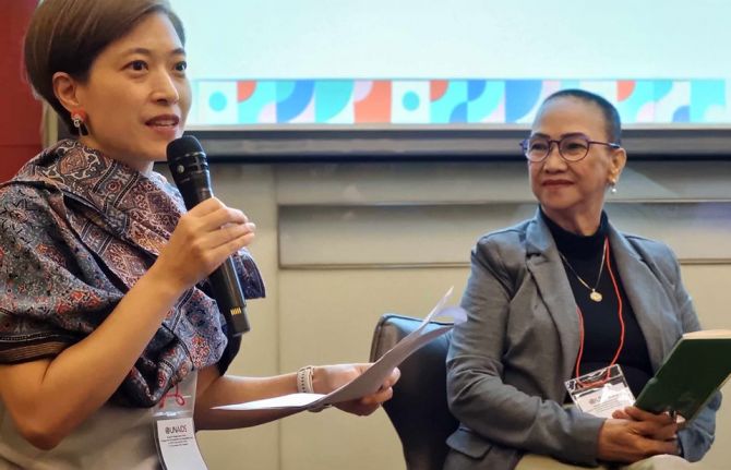 Dr Nittaya Phanuphak (left) Institute of HIV Research and Innovation Executive Director and Elena Felix, founder of the Philippines Association of Positive Women Advocates