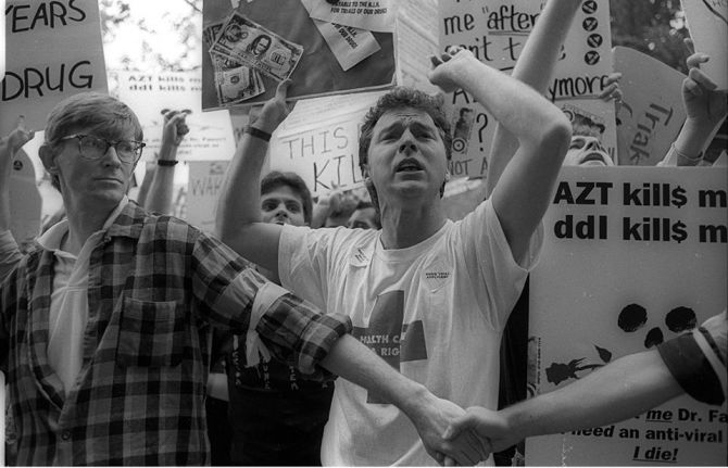 People marching for HIV treatment at a demonstration in May 1990 at the National Institutes of Health in Washington, DC, United States of America. Credit: Elizabeth Carecchio