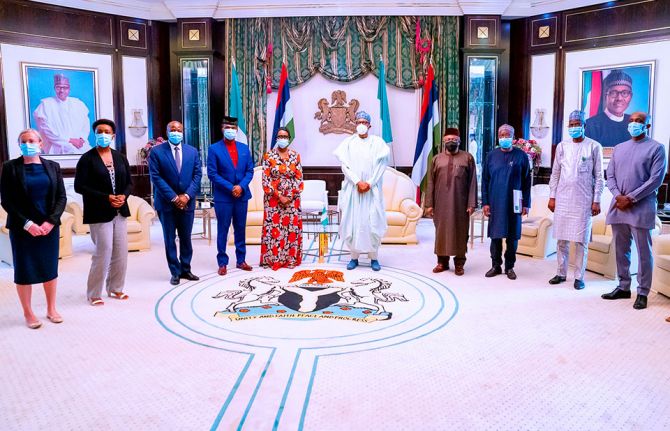 Muhammadu Buhari, President of Nigeria receives UNAIDS Executive Director Winnie Byanyima during her country visit on 9 March 2021. Credit: The State House, Abuja 