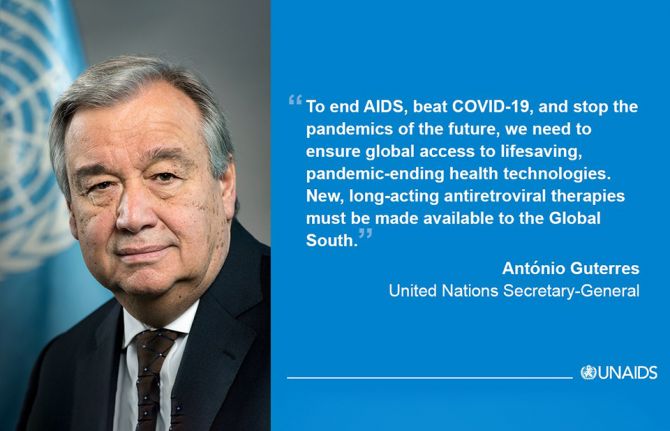 "Pandemic-ending technologies must be shared, if they are to benefit all – North and South alike. That is in everyone’s interests.  We can only end AIDS by ending AIDS everywhere," says  @antonioguterres .