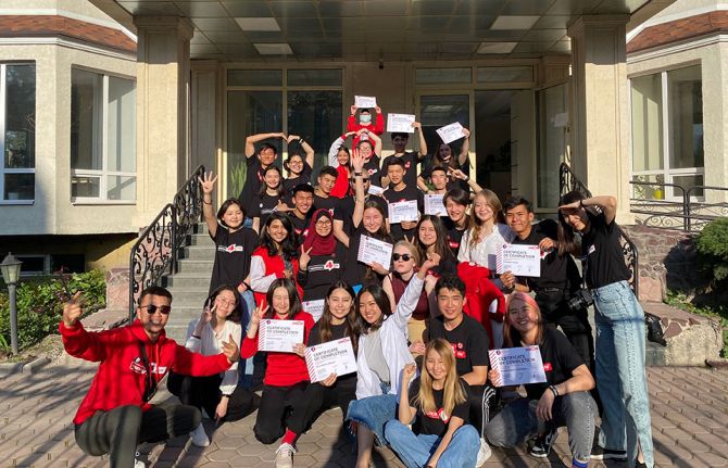 Graduation of newly trained Champions of the J4L Programme in Bishkek, Kyrgyzstan, 2 May 2021. The J4L Programme, developed by Dance4Life in the Netherlands, has been implemented for more than 15 years in 14 countries. Copyright: AFEW Kyrgyzstan