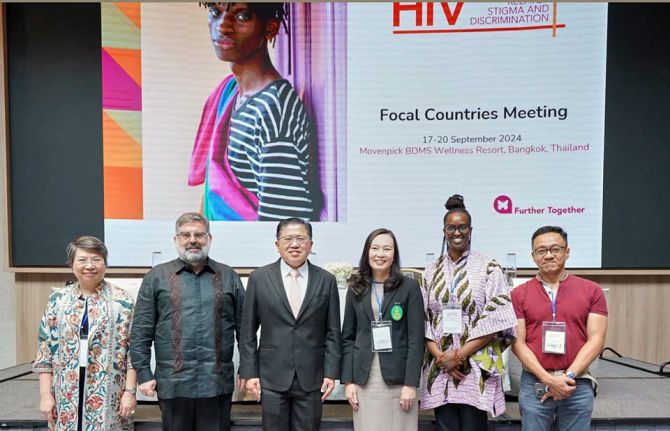 Stigma and discrimination learning exchange opening ceremony speakers: Patchara Benjarattaporn, UNAIDS Country Director to Thailand (from left), Eamonn Murphy, Regional Director of UNAIDS Asia Pacific and Eastern Europe Central Asia, Dr Niti Haetanurak, T