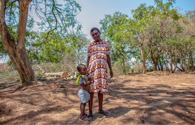 Thembeni Mkingofa, a woman living with HIV, visits the PMTCT section of the Makhume District Hospital, Zimbabwe. She has three children - 14, 10 and 2 who are all HIV negative. This is her fourth pregnancy. Her husband is also on HIV treatment. Here she i