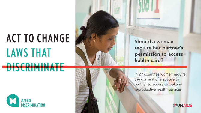 Should a woman require her partner's permission to access health care? In 29 countries women require the consent of a spouse or partner to access sexual and reproductive health services.